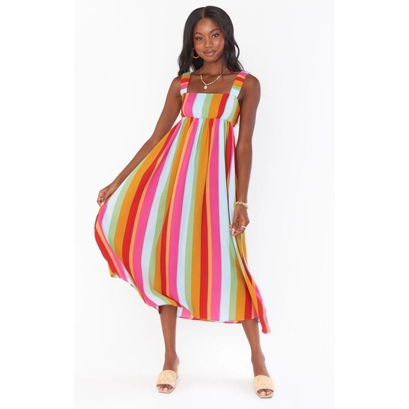 Show Me Your Mumu Fling Midi Dress Getaway Stripe XS - Picture 2 of 7